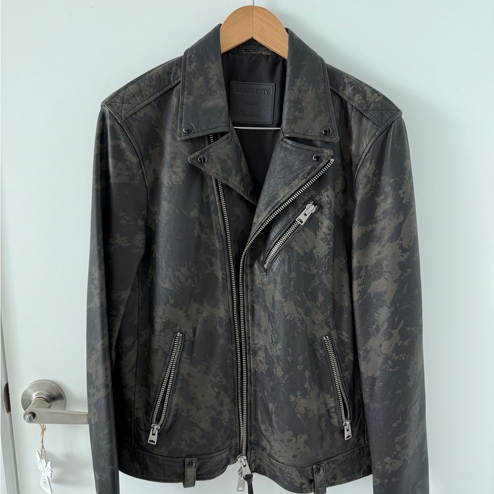 All Saints Men Drury Biker camouflage Moto leather Jacket
